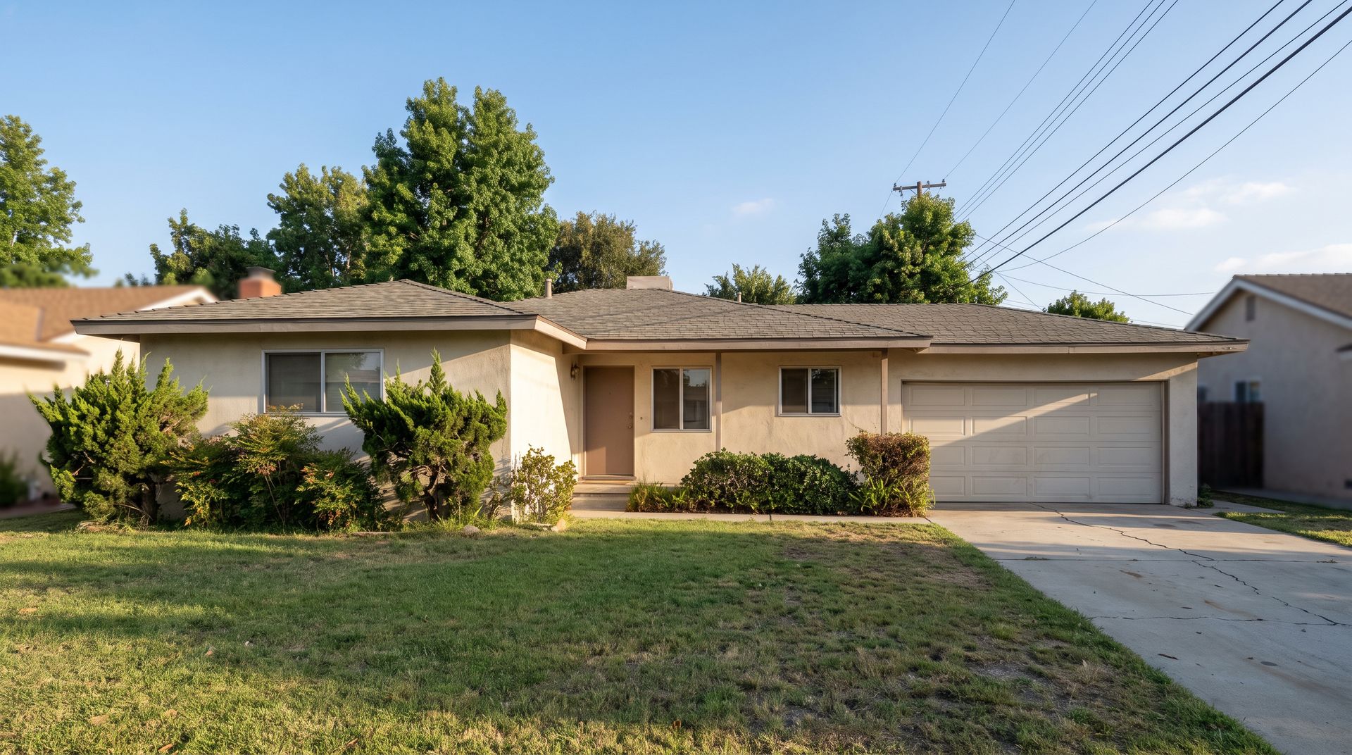 Conceptual visualization of the existing single-story 1956 home at 1245 W Cherry Dr, seen from the street.